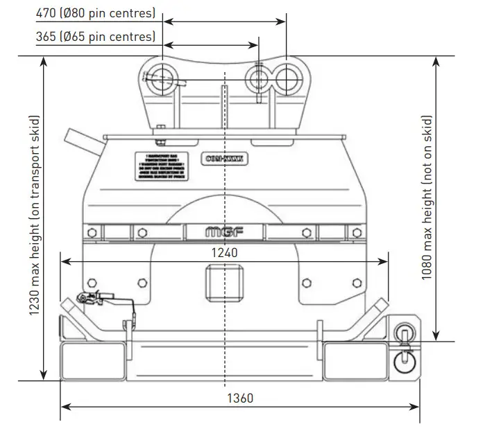 MGF IHC150 Excavator Mounted Compactor - DIMENSIONS
