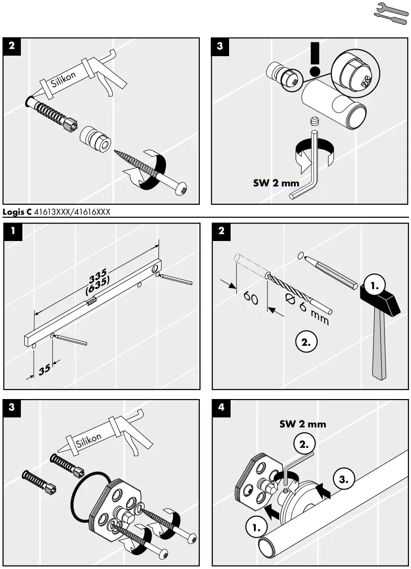 hansgrohe 41613000 LOGIS Classic Wall Handle 300 mm - Assembly 1