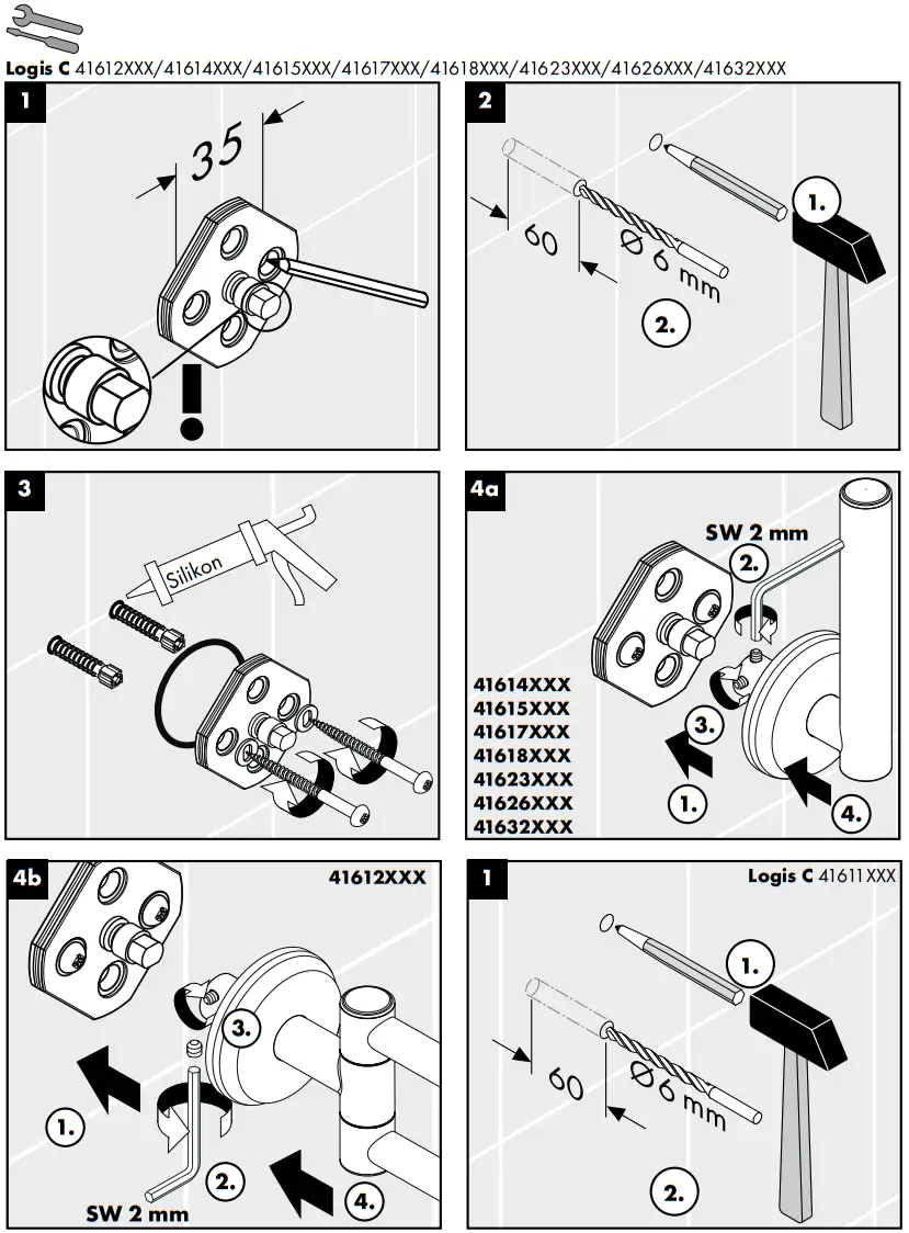 hansgrohe 41613000 LOGIS Classic Wall Handle 300 mm - Assembly