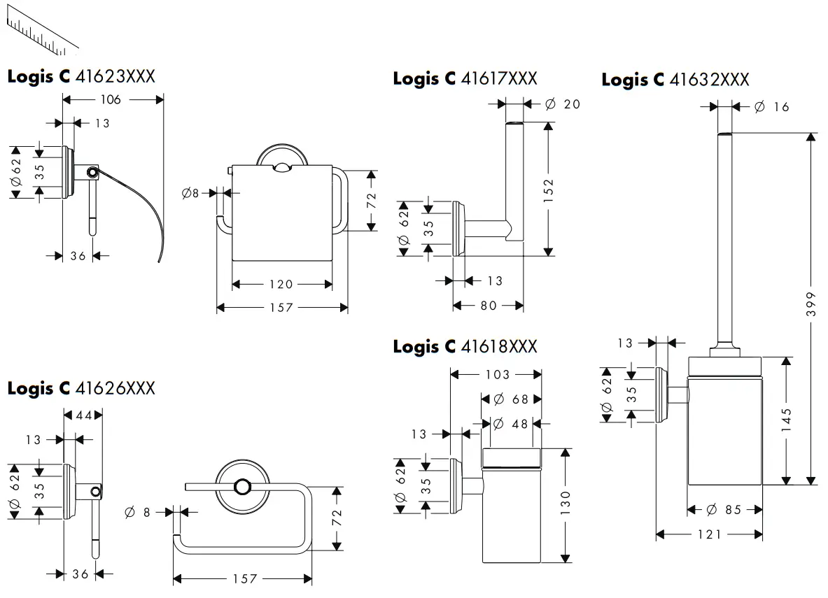 hansgrohe 41613000 LOGIS Classic Wall Handle 300 mm - Dimensions 1