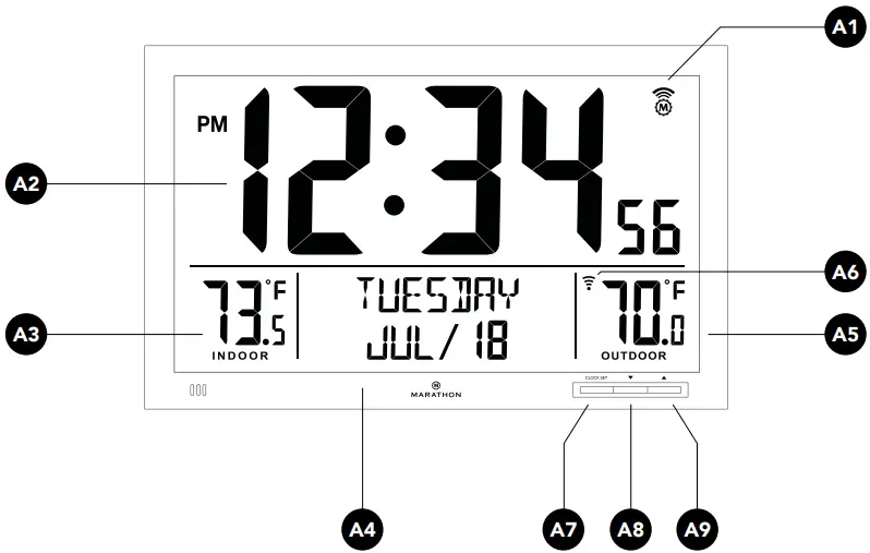 MARATHON CL030066 FD NA Slim Jumbo Atomic Digital Wall Clock with Indoor and Outdoor Temperature - fig