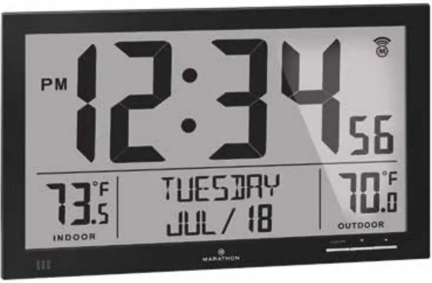 MARATHON CL030066 FD NA Slim Jumbo Atomic Digital Wall Clock with Indoor and Outdoor Temperature