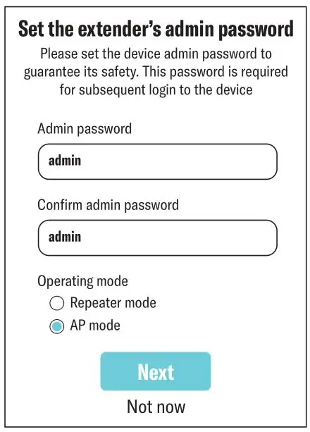 Lazy pro AC1200 Reliable Dual Band WiFi Router - choose the «AP mode» and press the «Next» button