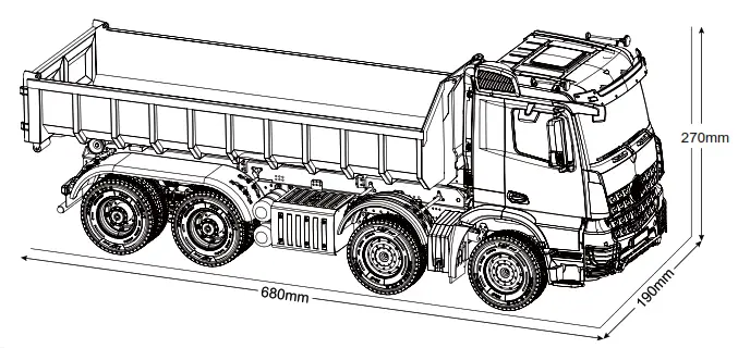 VV JD00064 1 14 8X8 Roll Off Hydraulic Dump RTR Truck - DIMENSIONS