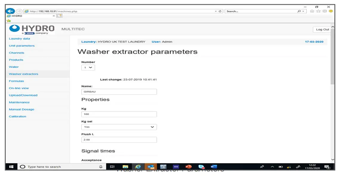 Washer Extractor Parameters