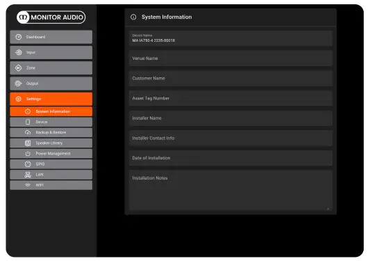 Monitor Audio IA60 4 Installation Amplifiers 2G - Settings Tab