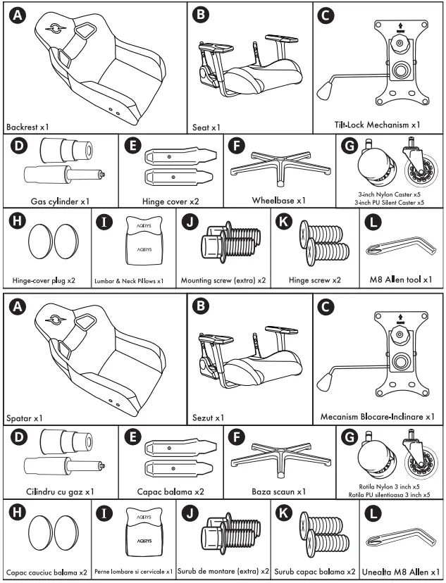 AQIRYS Fenrir Scaun Gaming Chair - Parts