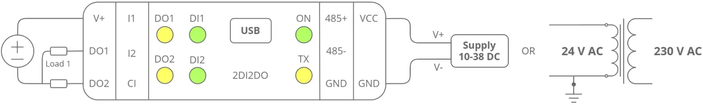iSMACONTROLLI SfAR 1M 2DI2DO Expansion Module 2 Digital Inputs 2 Digital Outputs - Connection of outputs