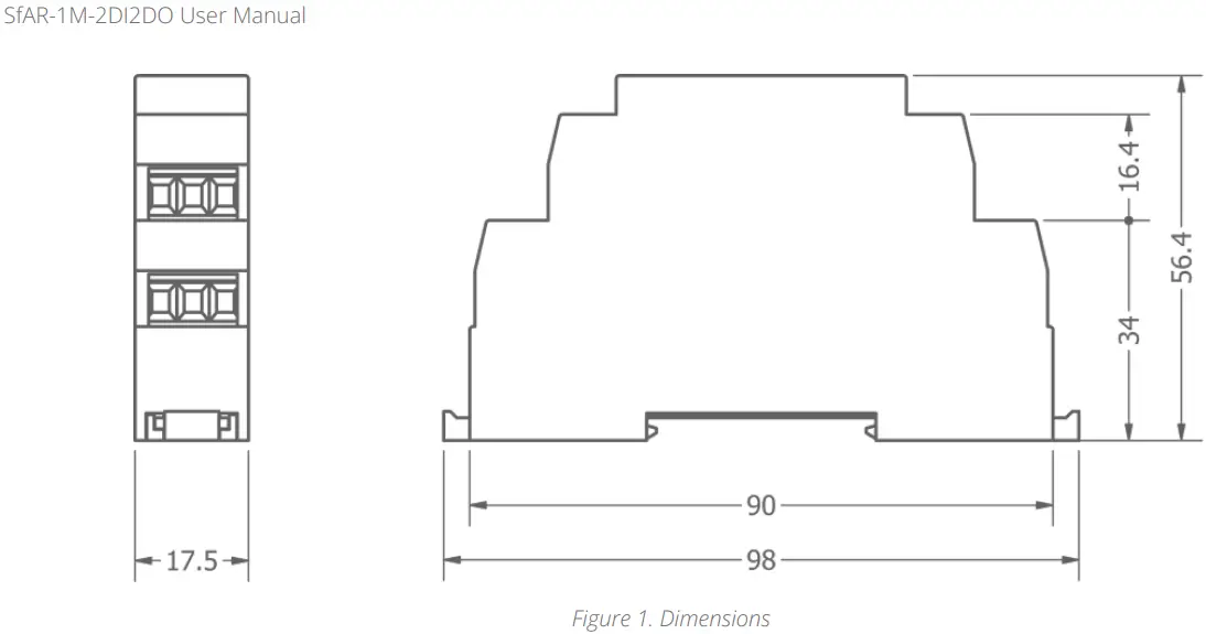 iSMACONTROLLI SfAR 1M 2DI2DO Expansion Module 2 Digital Inputs 2 Digital Outputs - Dimensions