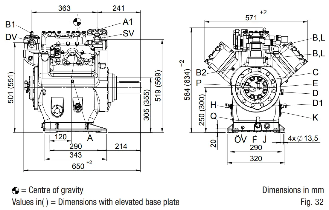 Danfoss BOCK F76 Open Type Compressor - Dimensions