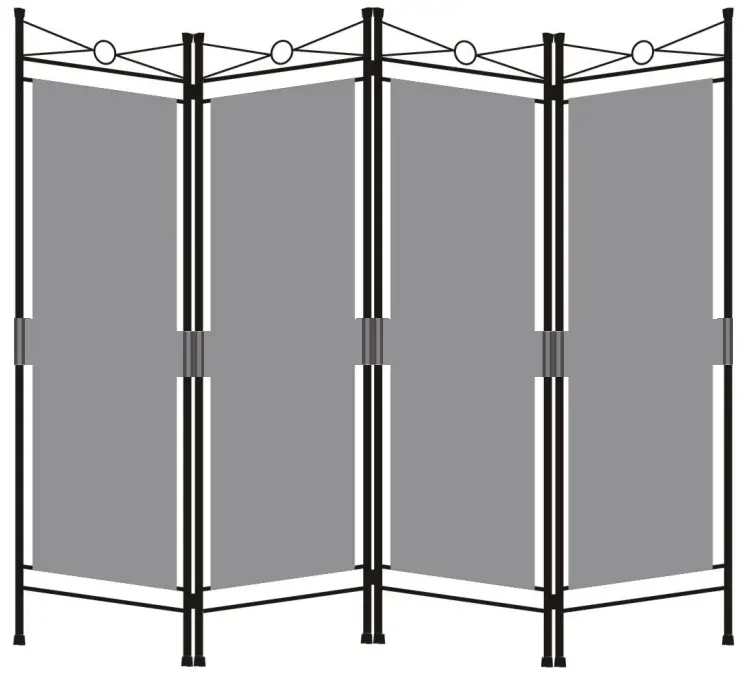 HG61A1211 Gray 4 Panel Room Divider Steel Frame Folding Privacy Screen