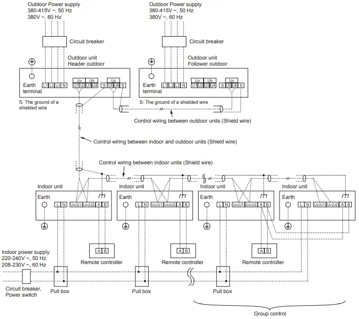 TOSHIBA MMU UP0151YHP E Air Conditioner Multi Type - Wiring example
