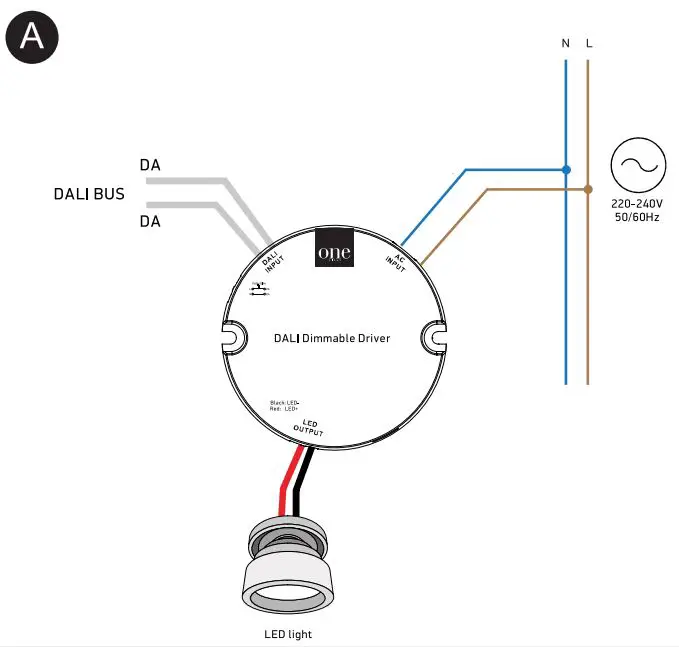 one LIGHT 89009L DALI and Push to DIM LED Driver - DALI Dimming wiring diagram