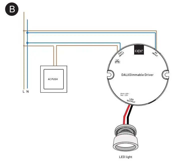 one LIGHT 89009L DALI and Push to DIM LED Driver - Push to DIM wiring diagram