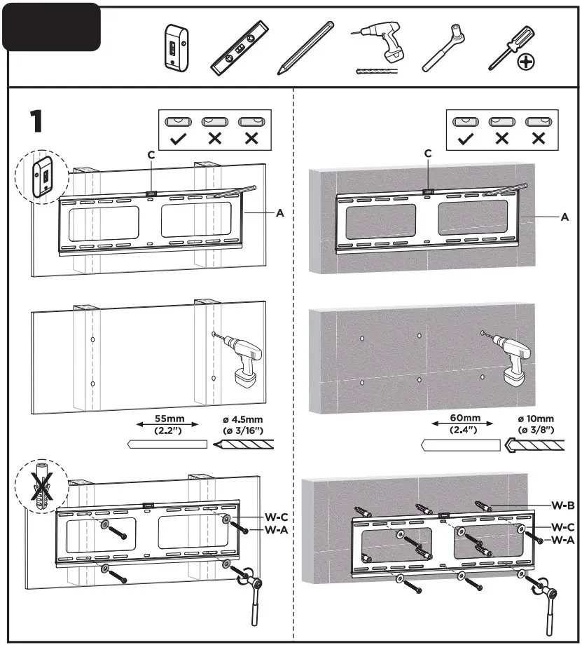 LASER TVB-LUP38-6F Large Fixed Slim Profile TV Wall Mount - Tools required 1