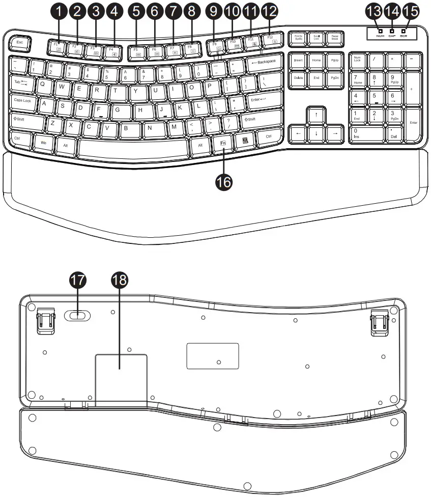 MEMZUOIX HM8190US Ergonomic Wireless Keyboard and Mouse Combo - Keyboard