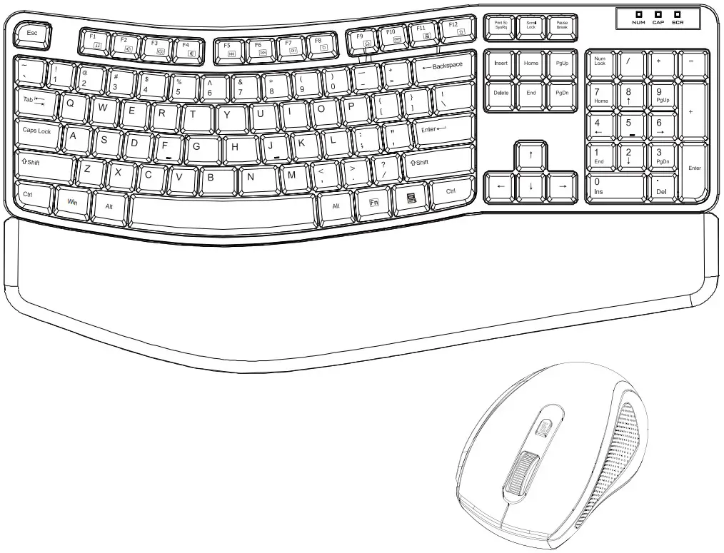 MEMZUOIX HM8190US Ergonomic Wireless Keyboard and Mouse Combo
