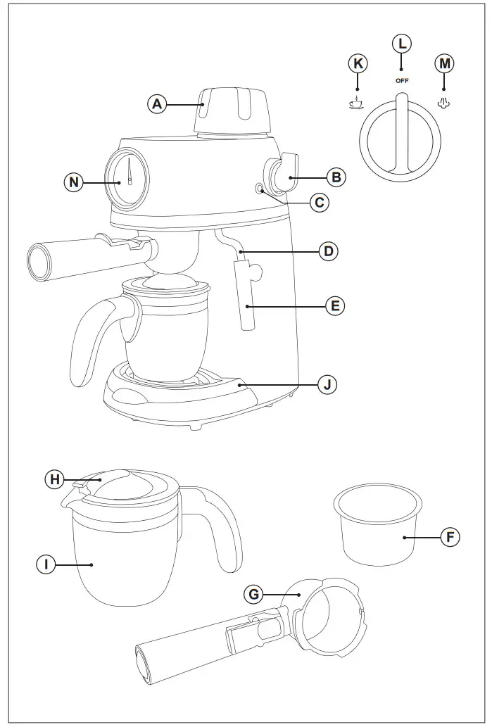 TAURUS 920800 Coffee Maker Espresso Cream - Parts 1