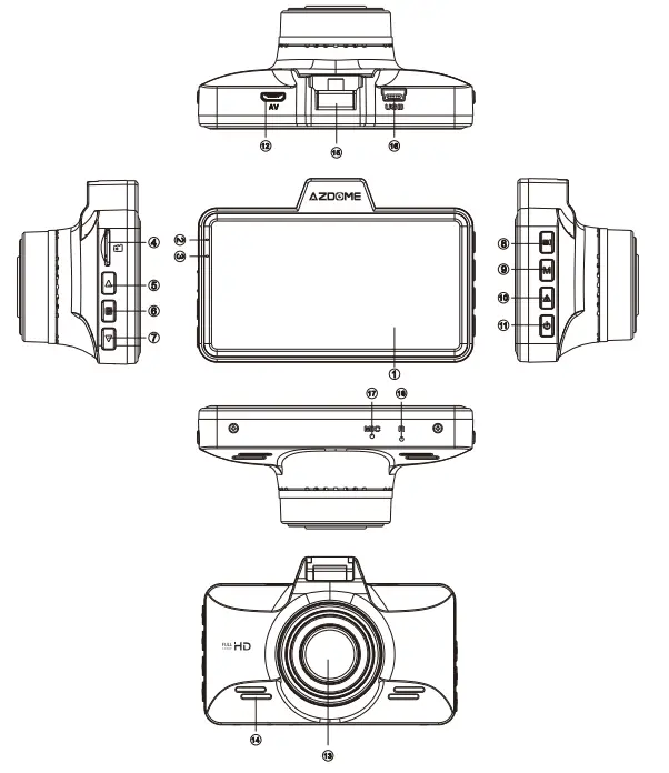 AZDOME M01 Pro Dash Cam - PRODUCT DIAGRAM