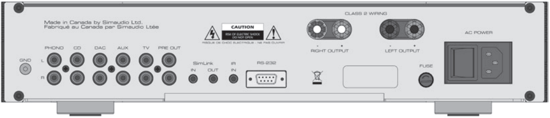 MOON SIMAUDIO 250i v2 Integrated Amplifier - Panel Layout