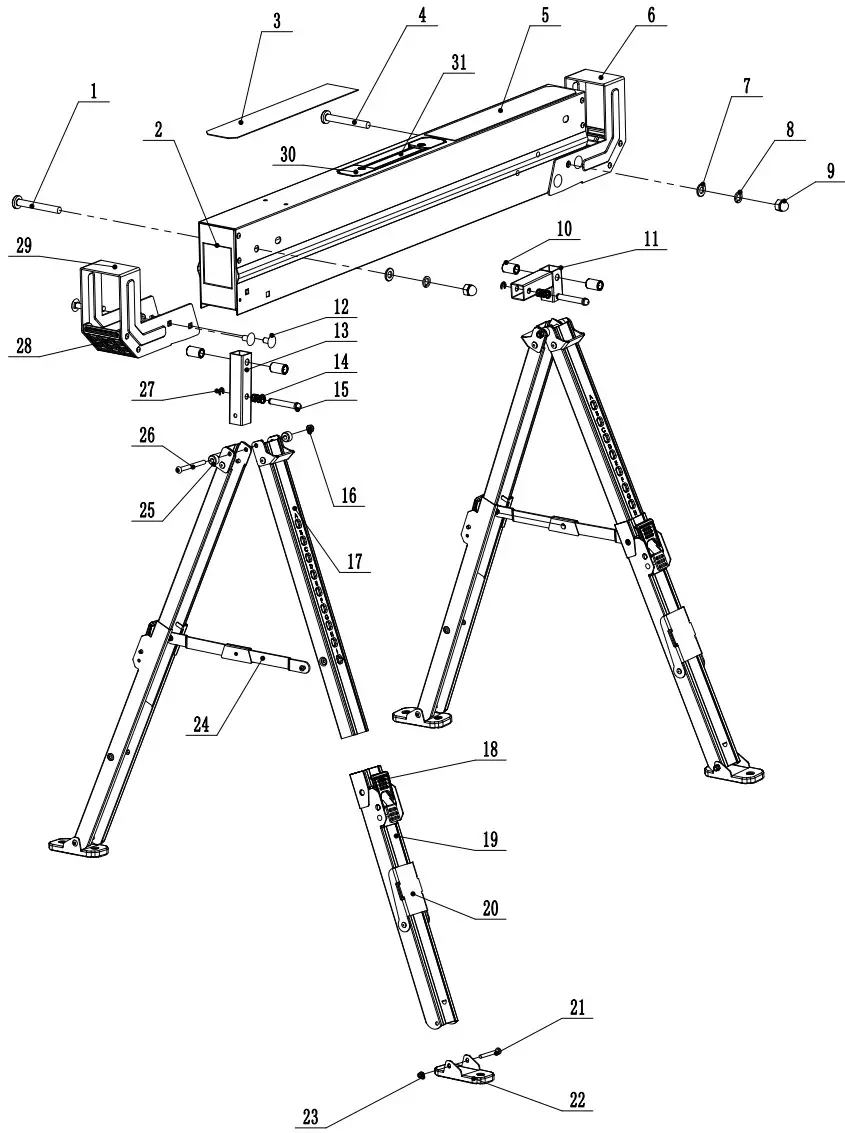 Bauer 57807 1300 LB Capacity Steel Sawhorse - Assembly Diagram