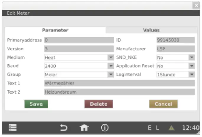 Relay WEBLOG 250 M Bus Datalogger Devices - configuration database