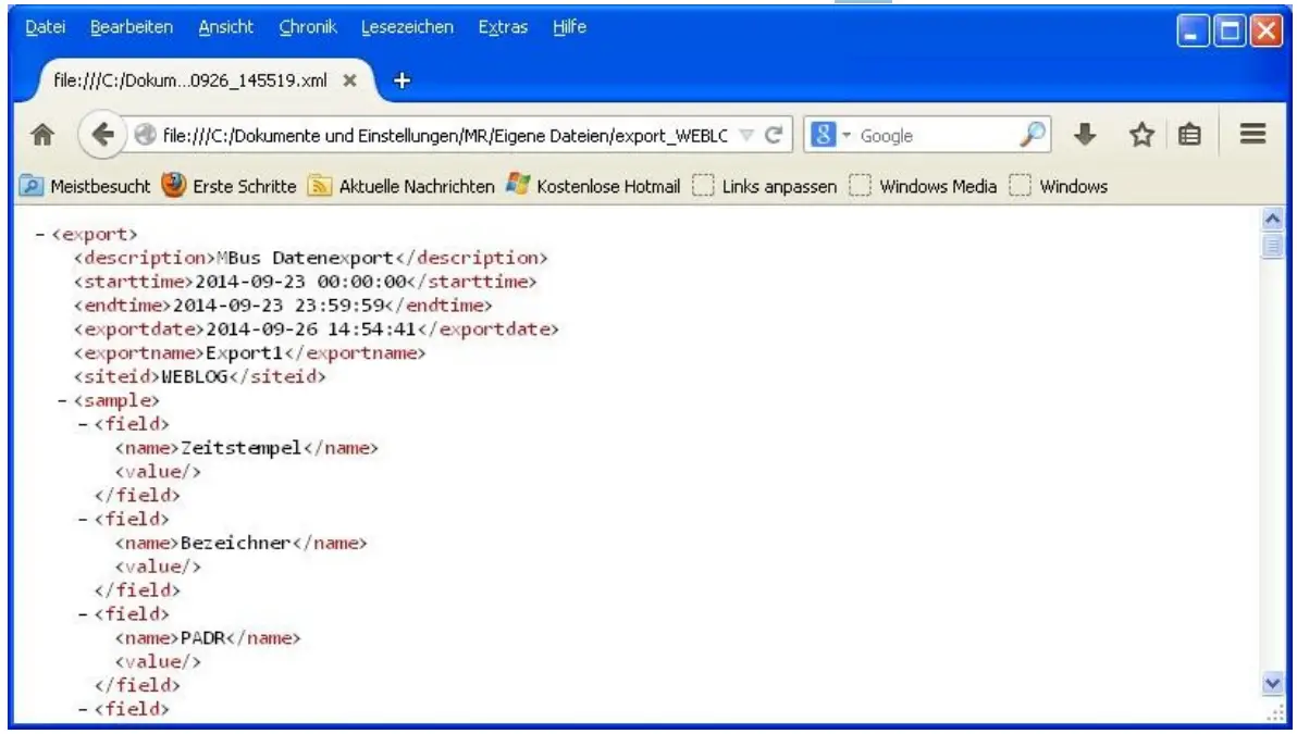 Relay WEBLOG 250 M Bus Datalogger Devices - opened in a webbrowser