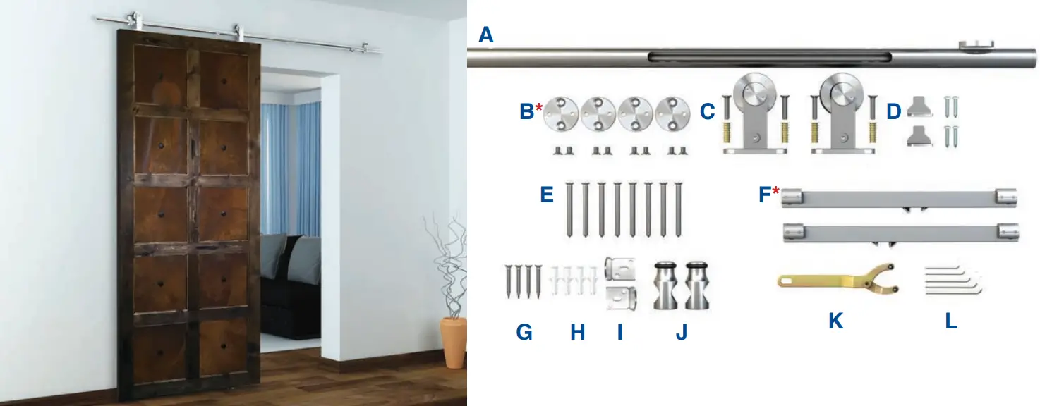 SDH SW03 SS SC NR Soft Closing Townhouse Barn Door Hardware