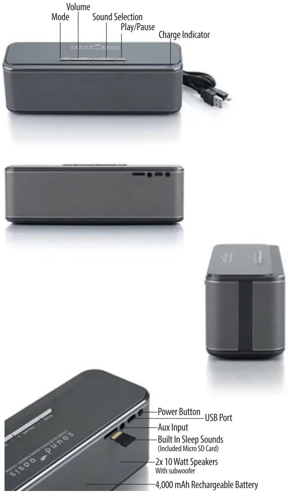 sound oasis BST 400 Stereo Bluetooth Sound Therapy System - Key Buttons & Features