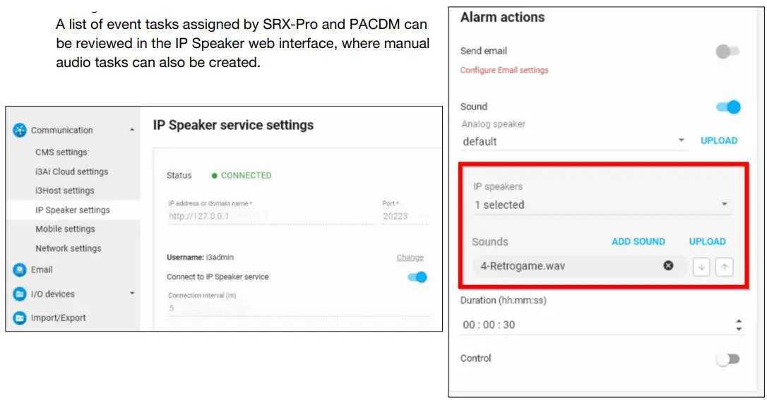 i3 INTERNATIONAL SRX-Pro Audio Video Supply Server Owner's Manual - IP Speaker integration