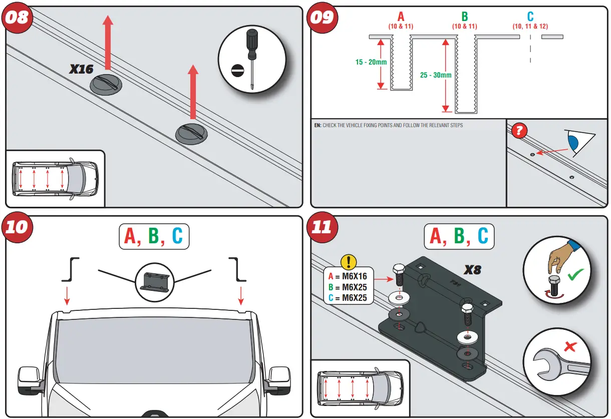 VAN GUARD VGUR-229 Roof Rack 7 bar ULTI Rack L2H1 Twin Doors - COMPONENTS 4