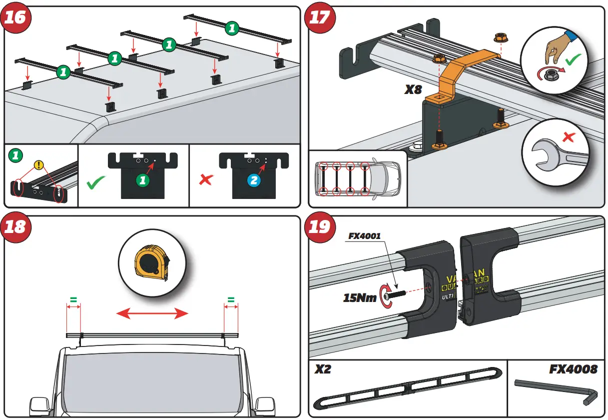 VAN GUARD VGUR-229 Roof Rack 7 bar ULTI Rack L2H1 Twin Doors - COMPONENTS 6