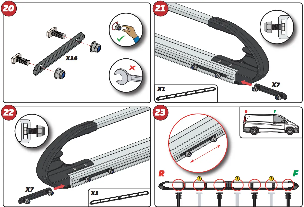 VAN GUARD VGUR-229 Roof Rack 7 bar ULTI Rack L2H1 Twin Doors - COMPONENTS 7