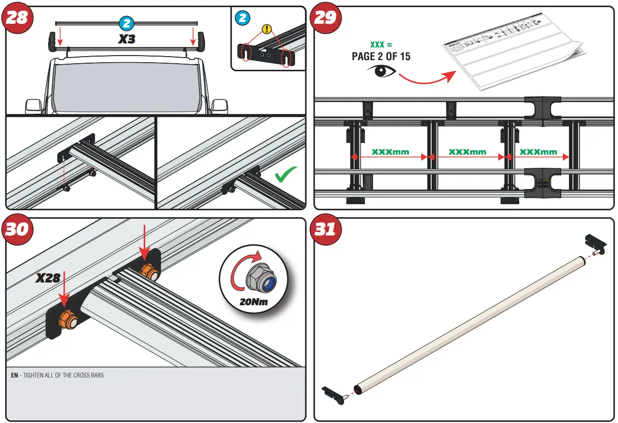 VAN GUARD VGUR-229 Roof Rack 7 bar ULTI Rack L2H1 Twin Doors - COMPONENTS 9