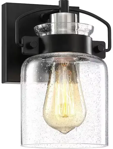 TRUE FINE TD10037W Dean 6 Inch 1 Light Black Bathroom Wall Sconce with Seeded Glass Shade product