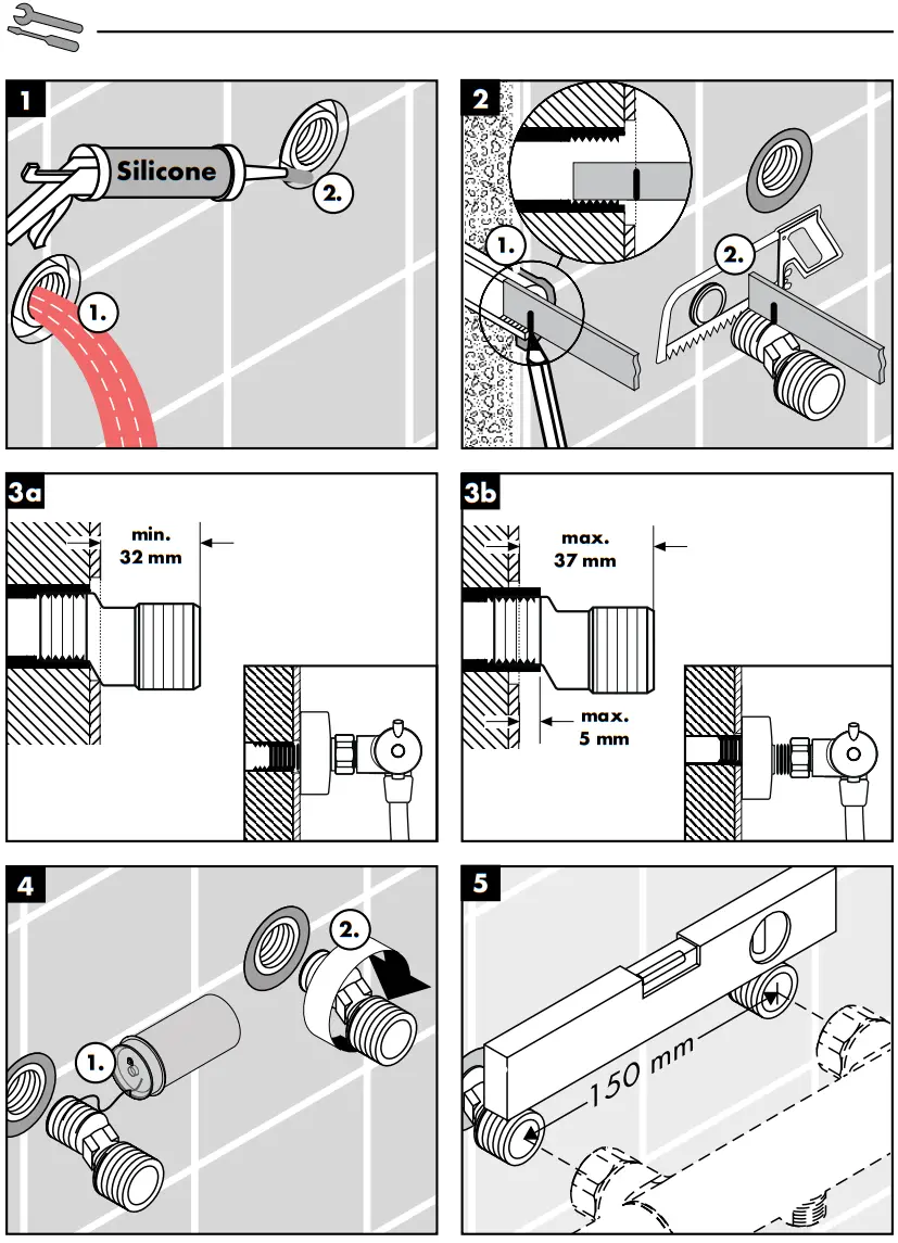 Hansgrohe 13125000 Ecostat E Wall Mounted Shower Thermostat - Assembly