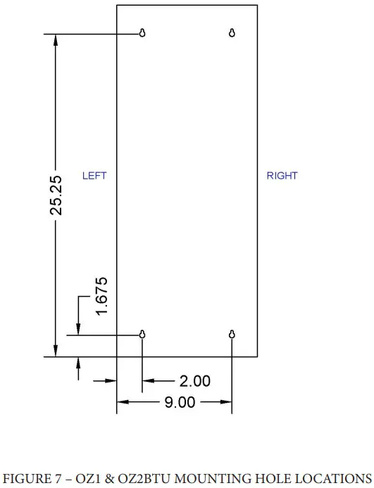 OZOTECH BTU Series Ozone Generator - HOLE LOCATIONS