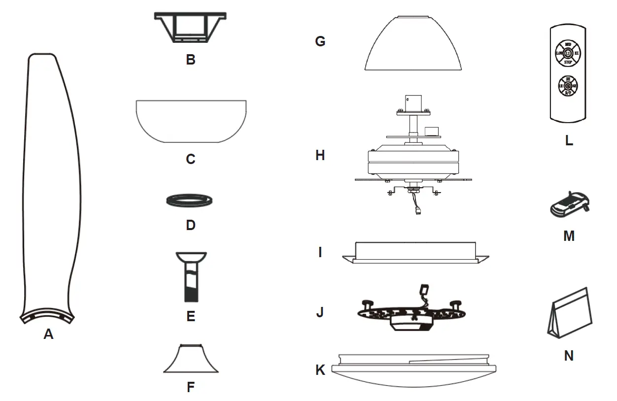 THE HOME DEPOT CFN-1506 52 Inch Modern LED Indoor Black Semi Flush Mount Ceiling Fan 2