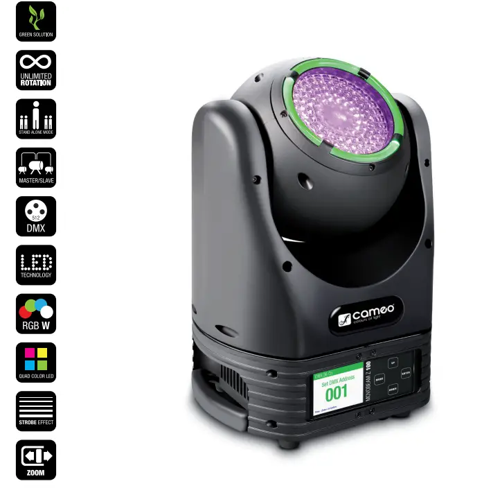 Cameo CLMBZ100 Moving Head with Zoom and Unlimited Pan and Tilt Rotation