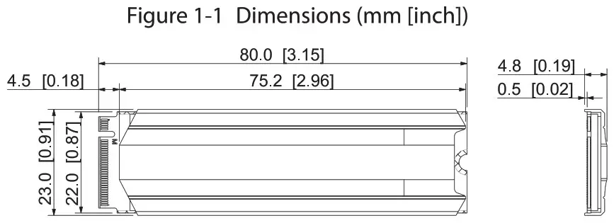 dahua M2 PCIe SSD Solid State Drive - Dimension