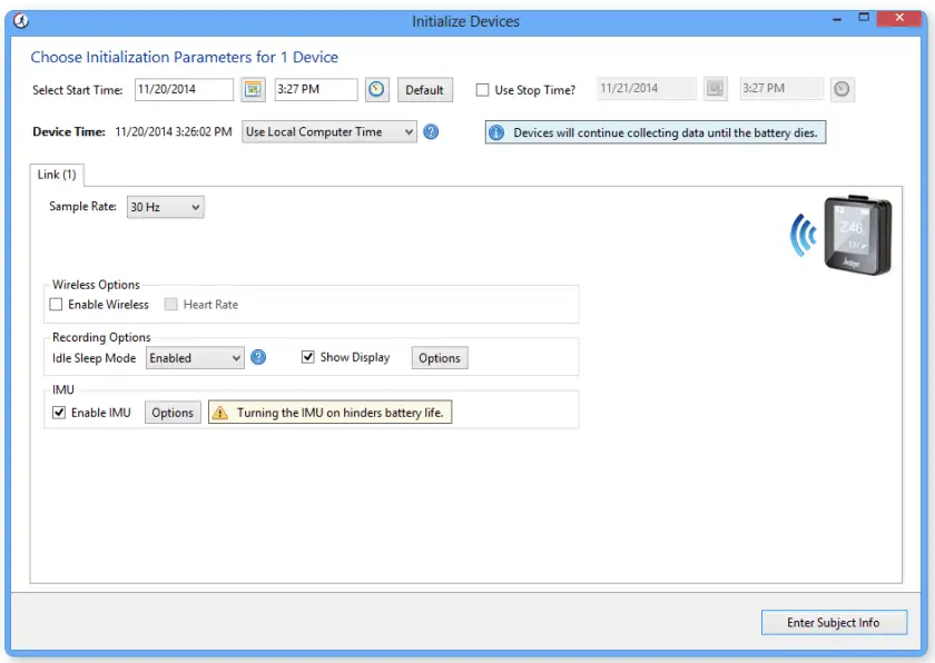 ActiGraph GT9X Link ActiLife Activity Monitor - setting 1