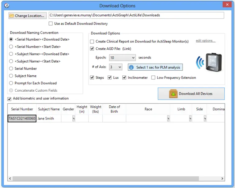ActiGraph GT9X Link ActiLife Activity Monitor - setting 3