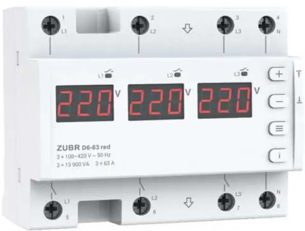 ZUBR D6-63 red Оvervoltage Protection Voltage Relay