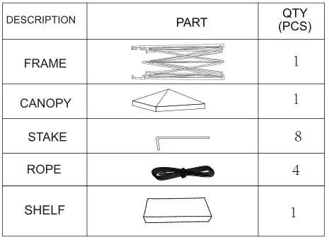 RebateKey Suiyuaneryu-69 Pop Up Greenhouse with Shelves - Parts List