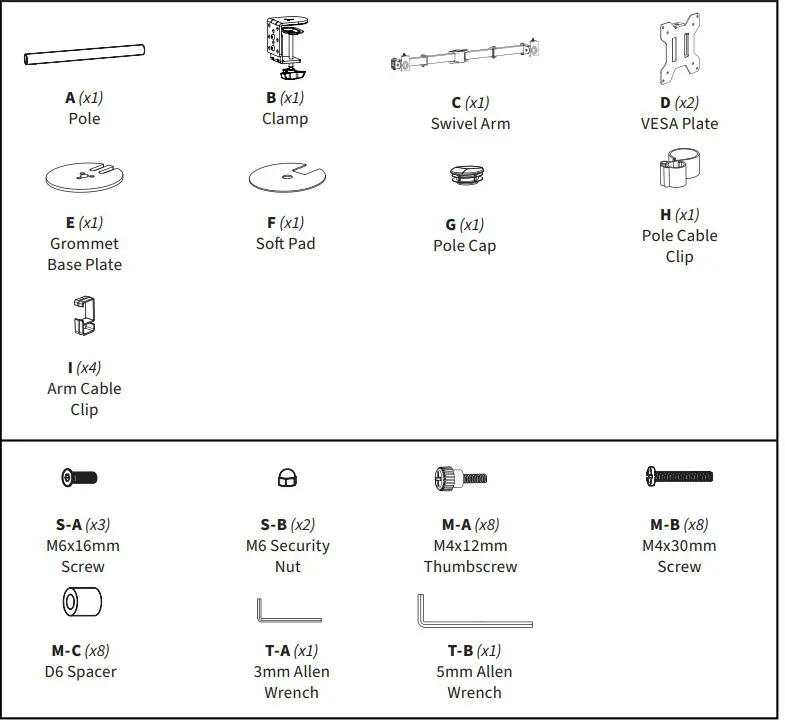 V I V O STAND-V002 W WD Steel Dual Monitor Desk Mount - PACKAGE CONTENTS