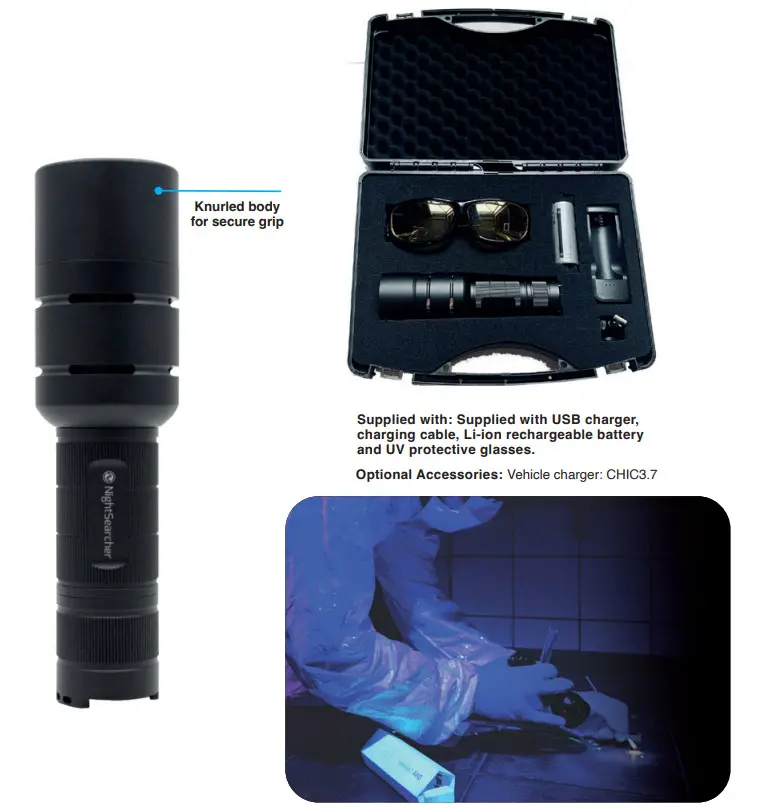 NightSearcher UV365-MAX Rechargeable 365nm Wavelength Ultra Violet LED Flashlight - secure grip