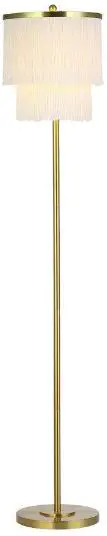 River OF GOODS 20598 Laurel 1-Light Gold Metal Floor Lamp with Cream Fringe Shade-PRODUCT