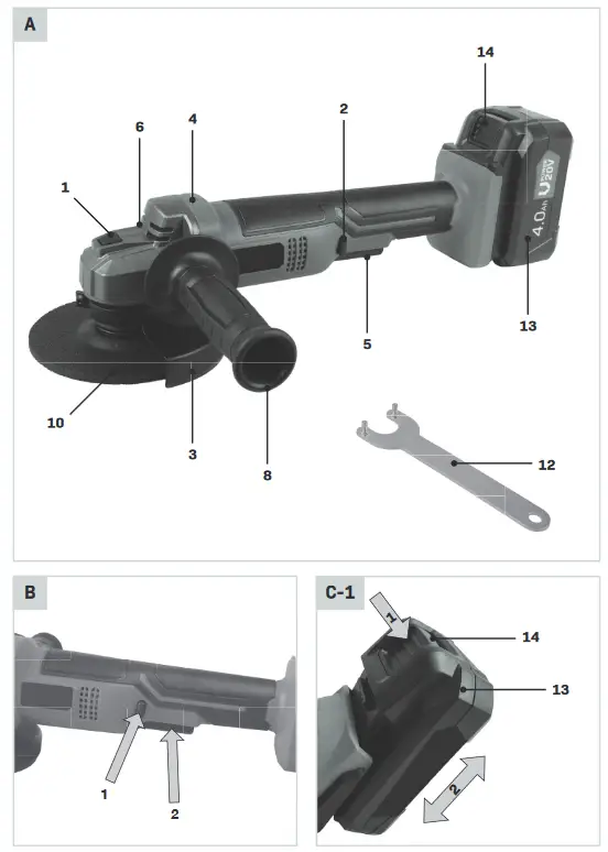 VONROC AG504DC Angle Grinder - fig 1