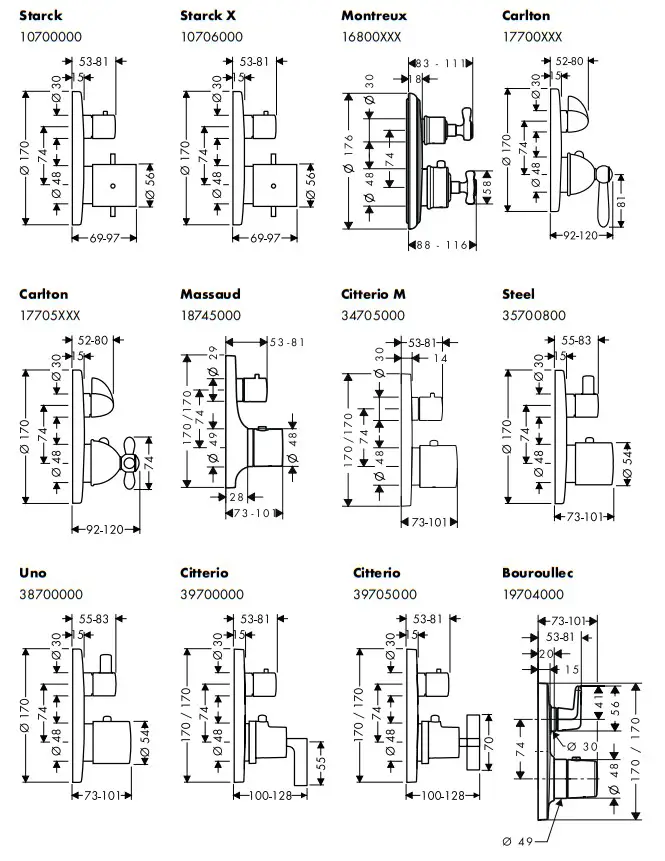 hansgrohe AXOR CITTERIO Concealed Thermostat with Shut Off Valve - fig 7