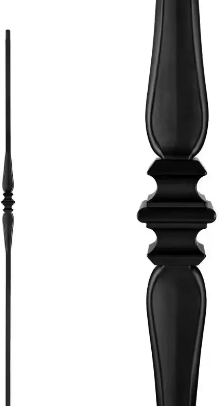 NUVO IRON SQI1CS-MP12 Black Steel Long Hollow Interior Stair Railing Square Baluster Single Collar and Spoon